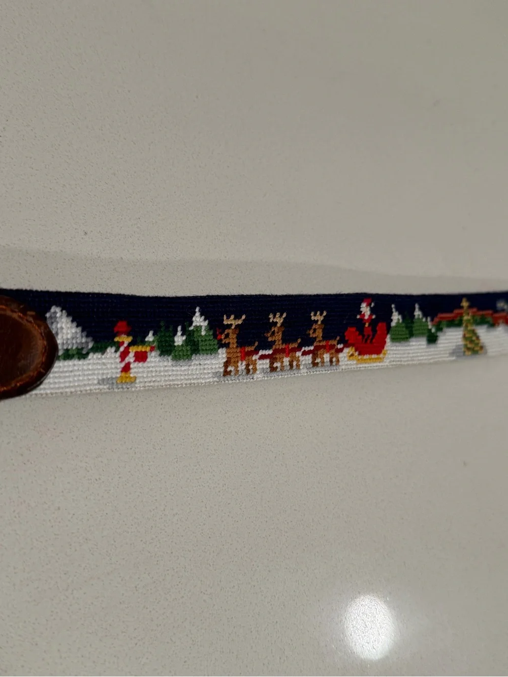 Smathers & Branson Kids Large Christmas Holiday Needlepoint Belt Santa Reindeer